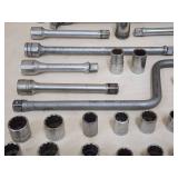Large Assortment of Assorted Size Ratchets, Sockets and Tools