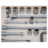 Large Assortment of Assorted Size Ratchets, Sockets and Tools