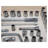 Large Assortment of Assorted Size Ratchets, Sockets and Tools