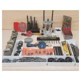 Large Assortment of Drill Press Accessories and Drill Bits