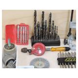Large Assortment of Drill Press Accessories and Drill Bits