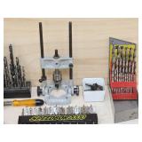 Large Assortment of Drill Press Accessories and Drill Bits