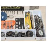Large Assortment of Drill Press Accessories and Drill Bits