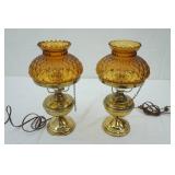 Set of 2 Aladdin Electric Lamps (Amber Diamond Quilt Glass)