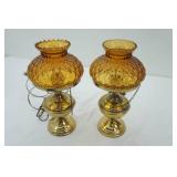 Set of 2 Aladdin Electric Lamps (Amber Diamond Quilt Glass)