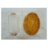 Vintage Fenton Amber Glass Bowl & Hobnail Butter Tray