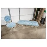 Vintage Tufted Upholstered Chair and Bench