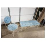 Vintage Tufted Upholstered Chair and Bench