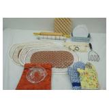 Glass Juicer, Wooden Rolling Pin, Corelle Storage Lids
