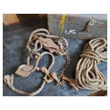 Vintage Tool Box Pulley system and Rope