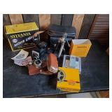 Camera and Accessories lot, Sylvania Movie Light Argus Camera and Tripod and more