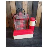 Vintage Plaid Thermos and Lunch Bag and Sandwich Case