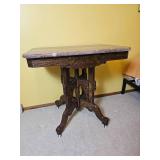 Spoon Carved East Lake Parlor Table with Stone Top