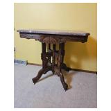 Spoon Carved East Lake Parlor Table with Stone Top