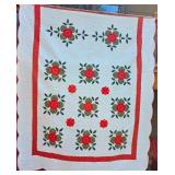 Large Vintage Quilt Featuring Lancaster Rose Pattern