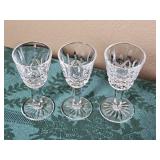 Three Lismore Cordial Glasses Waterford Crystal