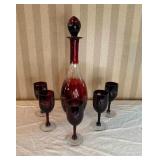 Elegant Vintage Czech Glass Apertif Set with Decanter
