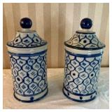 Brilliant Vintage Handpainted Earthenware Canister Pair