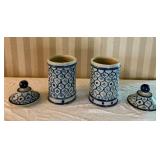 Brilliant Vintage Handpainted Earthenware Canister Pair
