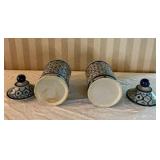 Brilliant Vintage Handpainted Earthenware Canister Pair