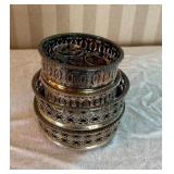 Fancy Silver Plate Wine Coaster Set - (4)