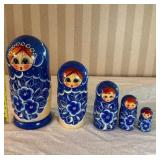 Adorable Vintage Russian Nesting Dolls - Blue Floral