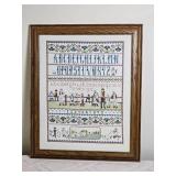 Vintage Schoolhouse Alphabet Framed Needlepoint