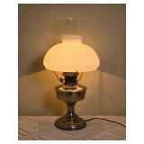 Vintage Silver Body Oil Lamp with Milk Glass Shade - B