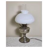 Vintage Silver Body Oil Lamp with Milk Glass Shade - B