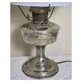 Vintage Silver Body Oil Lamp with Milk Glass Shade - B