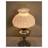 Vintage Silver Body Oil Lamp with Milk Glass Shade - A