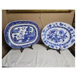 Classic Blue Flow Ceramic Platter Pair