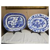 Classic Blue Flow Ceramic Platter Pair