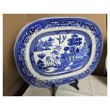 Classic Blue Flow Ceramic Platter Pair
