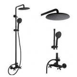 Double Handle 6-Spray 8 in. Rainfall Shower Faucet and Handheld Shower Faucet 2.5 GPM with Drip Free in Matte Black   Customer Returns See Pictures