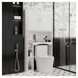 FUFU&GAGA 31.5 in. W x 66.9 in. H x 9.8 in. D White Over The Toilet Storage Bathroom Space Saver with Doors Cabinet, Open Shelves Customer Returns See Pictures