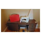 Bernina Record Sewing Machine and Cabinet with Carrying Case and Ironing Board. 30.5" x 39" x 16"