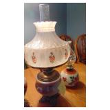 3 - Oil Lamps, One with Reproduction Aladdin Shade and Ring