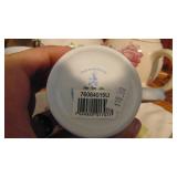 4 Rosemalded Cups, Velkamme Towel, Teapot and Casserole