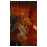 Carnival Glass Butterdish, Misc Glass Candlesticks and Bowls
