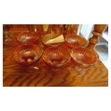 Carnival Glass Pitcher with 3 Glasses and 6 Sherberts