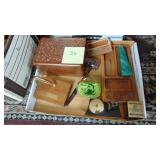 Desk Items, Carved Box, Paperweight, Gavel and Misc