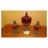 3 Pc Red Centerpiece Set with Candle Holders