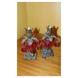 3 Pc Red Centerpiece Set with Candle Holders