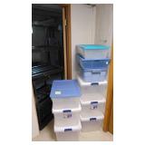 Lot of Totes and Black Plastic Shelf