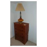 Chest of Drawers and Vintage Amber Table Lamp, 43" x 30" x 15"