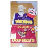 Vikings and Gopher Flags, U of M Cards, KC Cap and 1967 U of M Mug