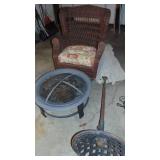 Single Ratton Swivel Chair, Firepit and Umbrella with Stand