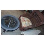 Single Ratton Swivel Chair, Firepit and Umbrella with Stand