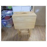 4 Wooden TV Trays in Stand